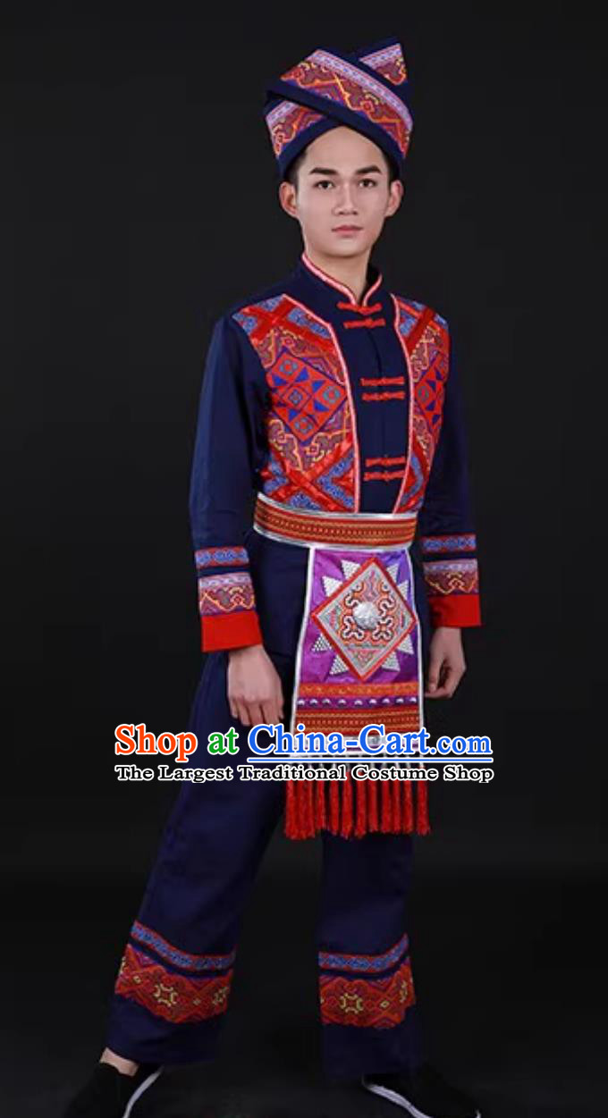 Traditional Chinese Minority Performance Attire Guangxi Zhuang Ethnic Men Dance Costume