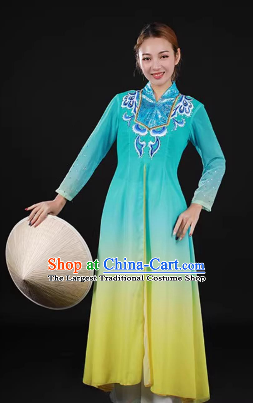 Jing Ethnic Green Costume Chinese Women Stage Dance Performance Attire