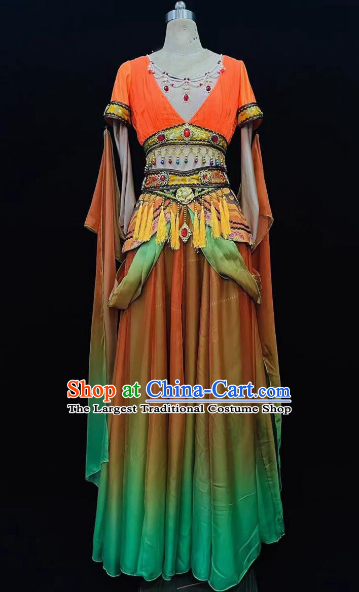 Five Stars Rise In The East Lantern Dance Costume Silk Road Flying Apsaras Western Region Style Dance Dress Chinese Stage Performance Attire