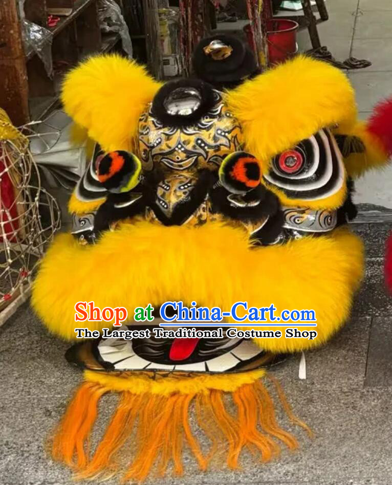 Handmade Golden Wool Fut San Lion Head Chinese Lion Dance Costume Traditional Festival Ceremony Equipment