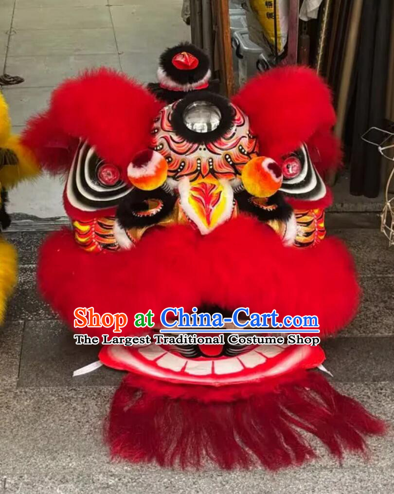 Traditional Festival Ceremony Lion Head Equipment Handmade Red Wool Fut San Lion Chinese Lion Dance Costume