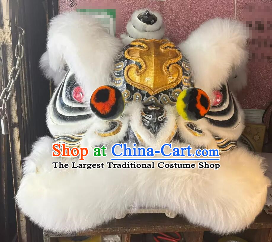 Chinese Lion Dance Costume Traditional Festival Ceremony Lion Head Equipment Handmade White Wool Fut San Lion