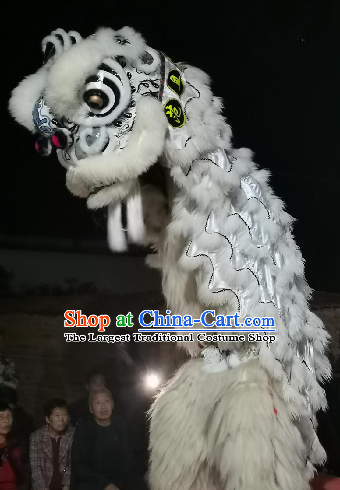 Handmade White Wool Fut San lion Head Chinese Festival Celebration Equipment Traditional Lion Dance Satin Costume Complete Set