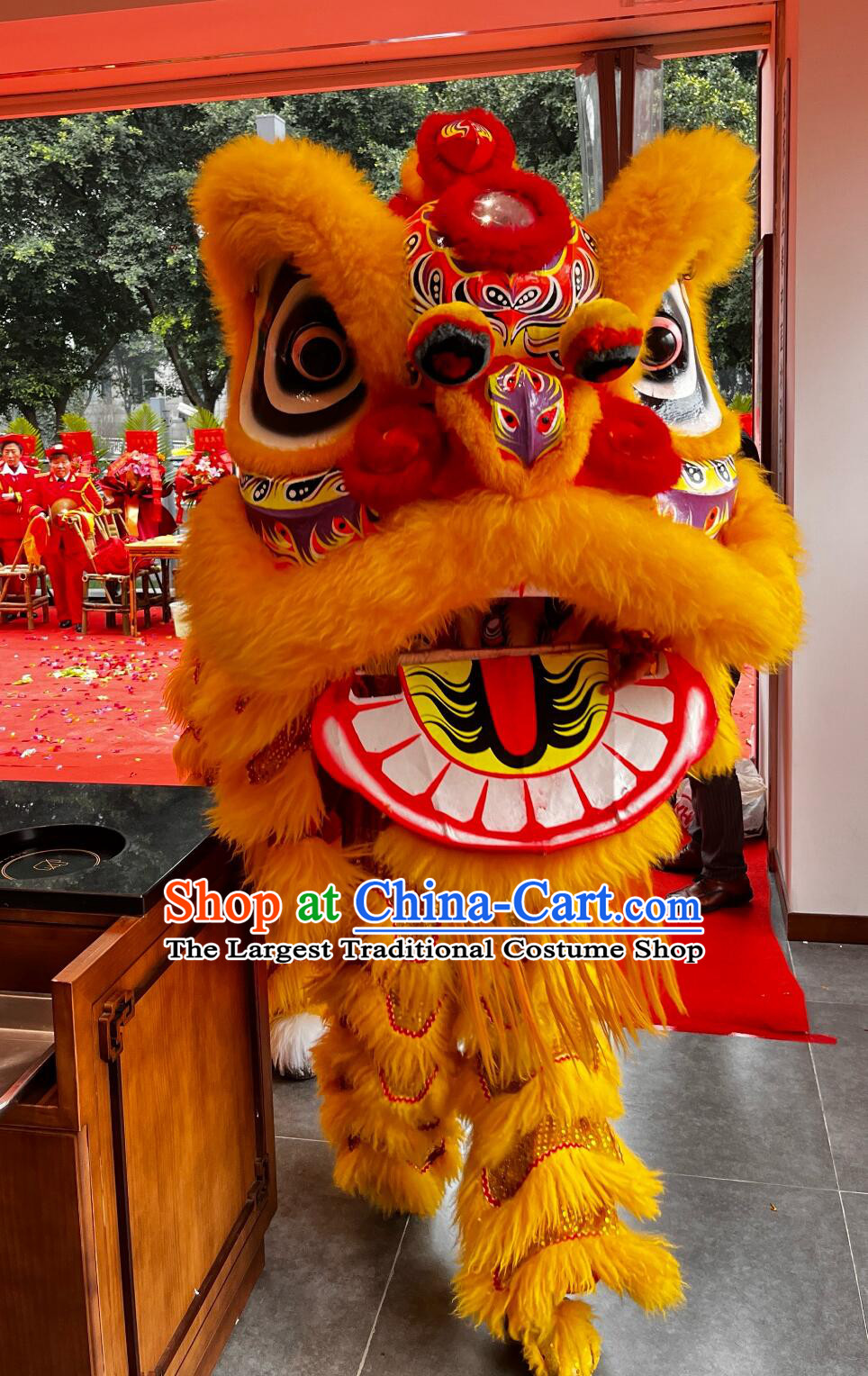 Traditional Lion Dance Costume Handmade Golden Wool Fut San lion Head Chinese Festival Celebration Equipment Complete Set