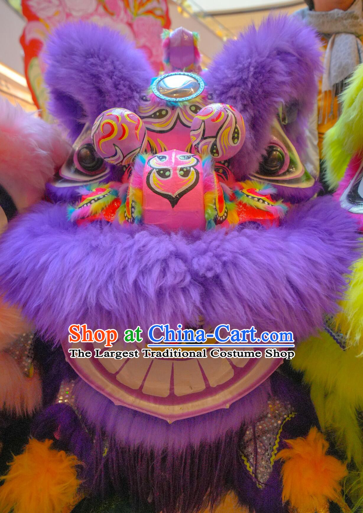 Purple Wool Chinese Festival Celebration Equipment Traditional Lion Dance Costume Handmade LED Lights Mirror Hok San lion Head Complete Set