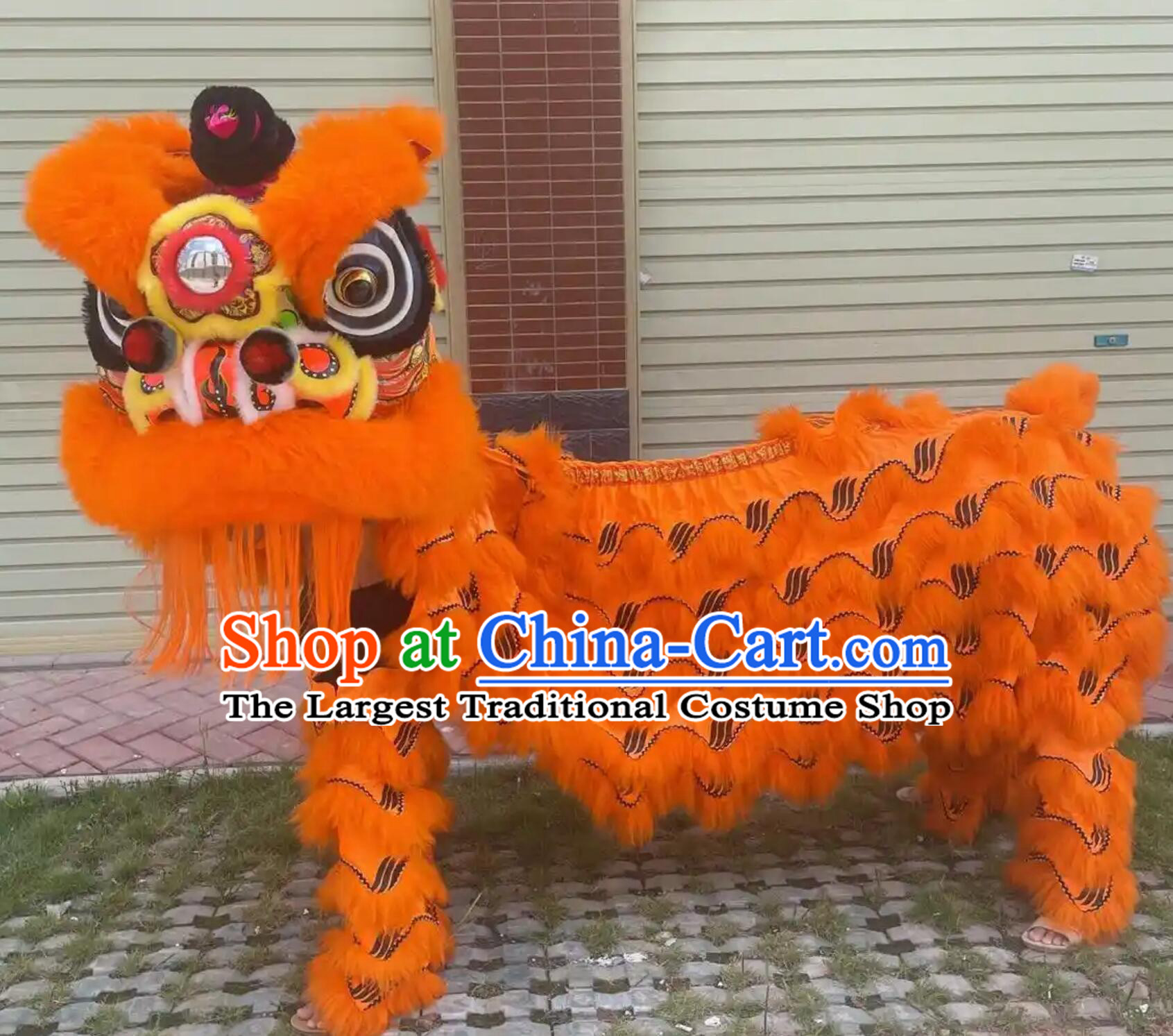 Orange Wool Handmade Fut San lion Head Chinese Festival Celebration Equipment Traditional Lion Dance Tiger Spot Costume Complete Set