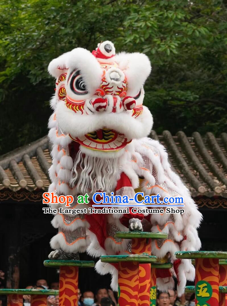 Chinese Festival Celebration Equipment White Wool Traditional Lion Dance Costume Handmade Fut San lion Head Complete Set