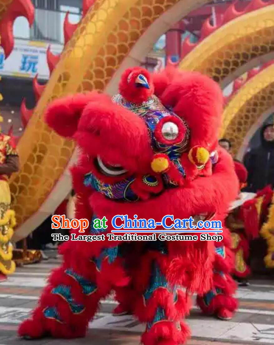 Red Wool Traditional Lion Dance Costume Handmade Fut San lion Head Chinese Festival Celebration Equipment Complete Set