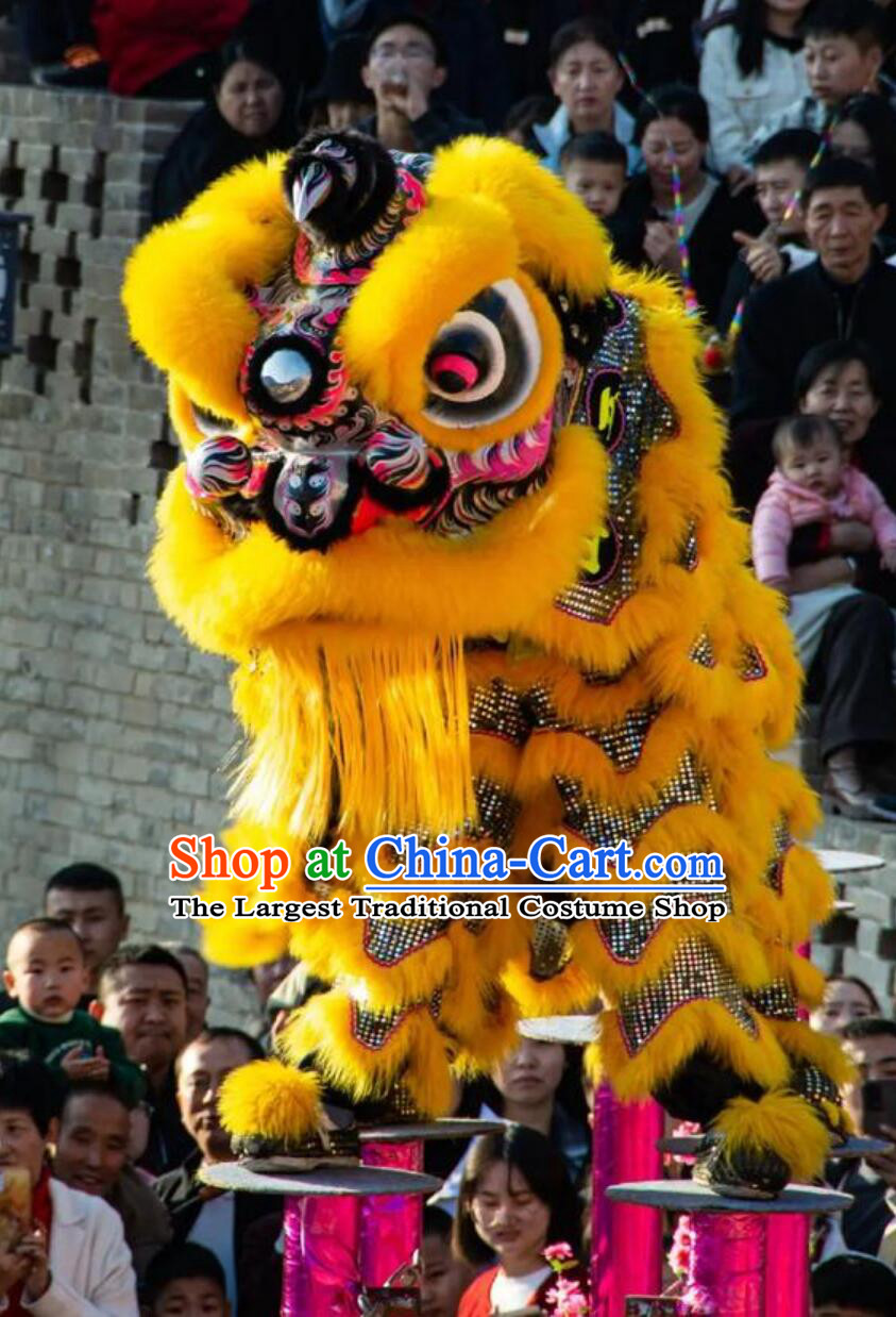 Handmade Fut San lion Head Chinese Festival Celebration Equipment Golden Wool Traditional Lion Dance Costume Complete Set