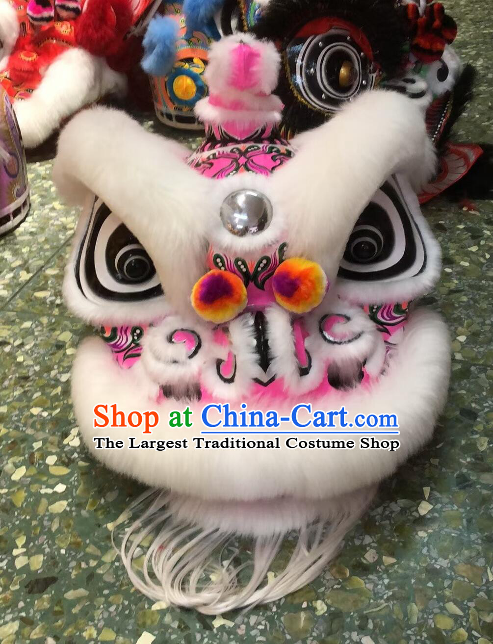 Handmade White Wool Hok San Lion Chinese Lion Dance Costume Traditional Festival Ceremony Lion Head Equipment