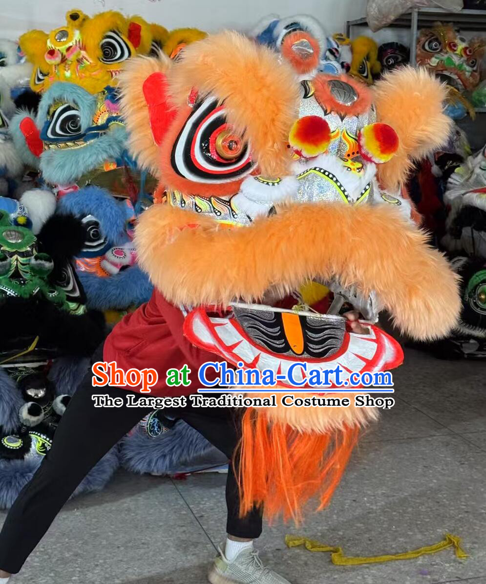 Chinese Lion Dance Costume Traditional Festival Ceremony Lion Head Equipment Handmade Light Orange Wool Fut San Lion