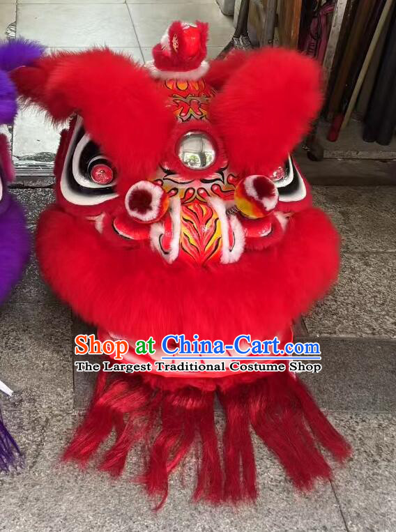 Red Wool Lion Dance Costume Full Set Chinese Hok San Lion Head Lion Dance Clothing Performance Prop