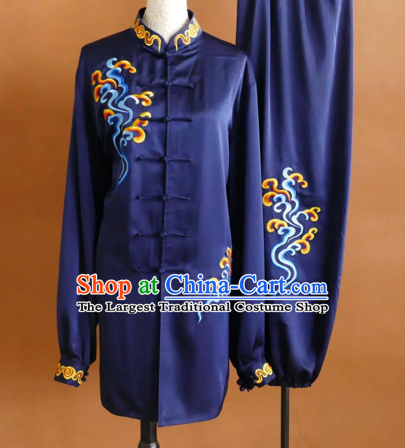 Navy Blue Tai Chi Suit Embroidered Martial Arts Uniform Qigong Clothing Kung Fu Group Performance Competition Costume