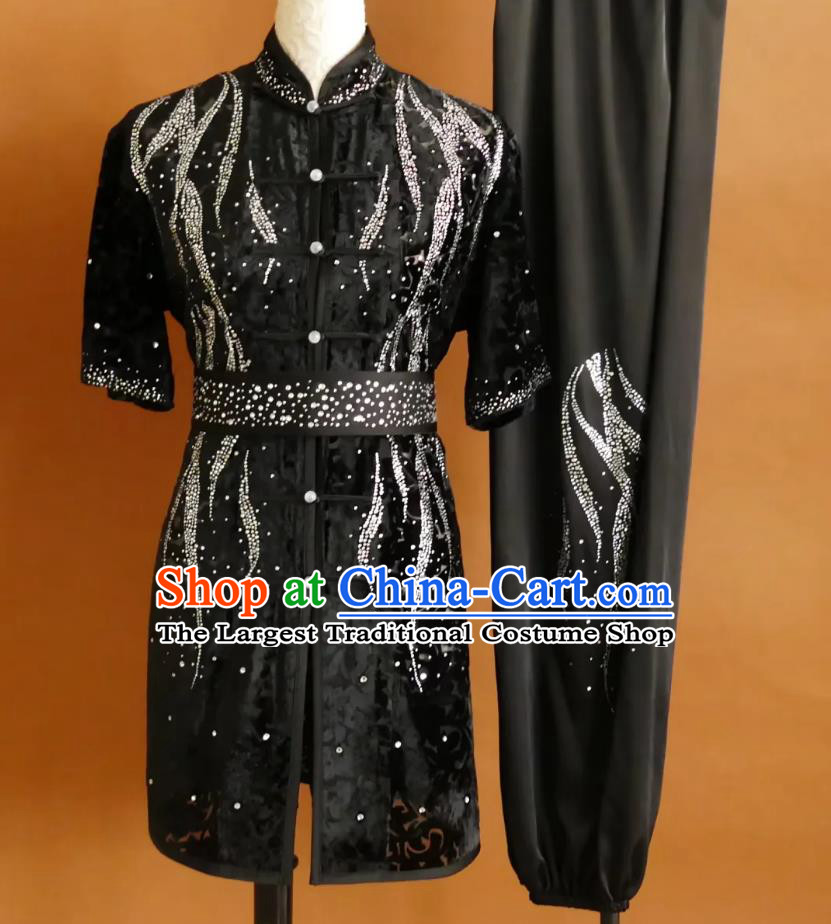 Black Wushu Team Performance Uniform Professional Nanquan Competition Suit