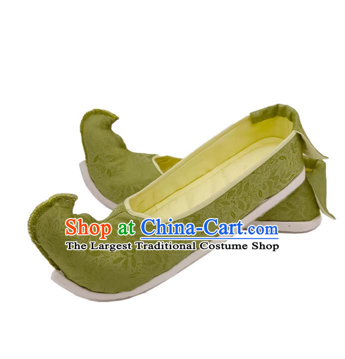 Chinese Ancient Princess Shoes Ming Dynasty Hanfu Shoes Handmade Heritage Thousand Layer Sole Upward Curved Shoes