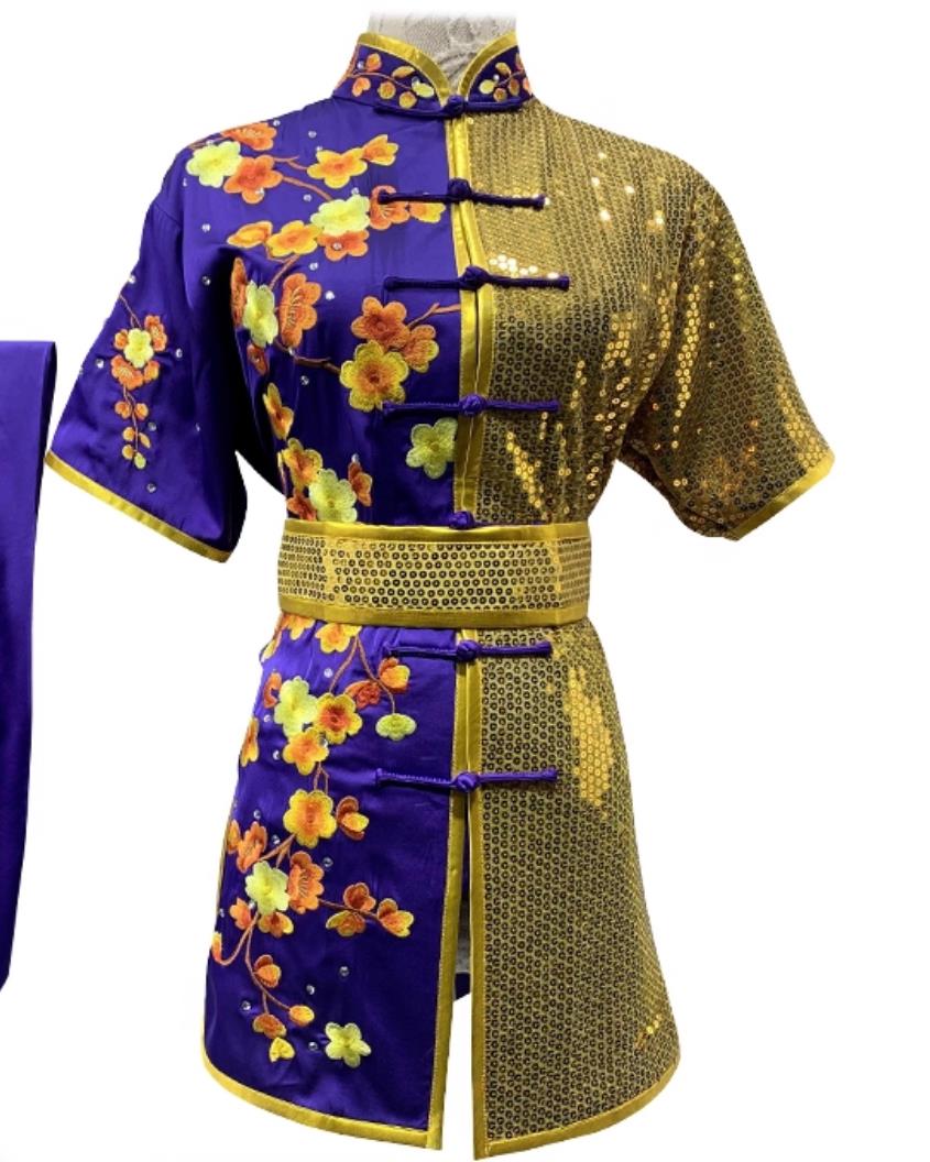 Embroidery Flowers Martial Arts Changquan Costume Premium Long Fist Wushu Competition Performance Purple Outfit