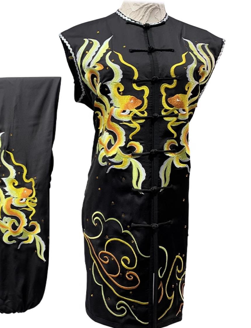 Professional Southern Fist Broadsword Wushu Competition Performance Outfit Embroidery Black Martial Arts Costume
