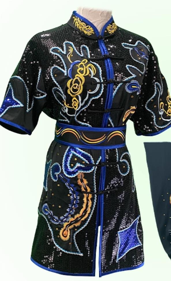 Professional Changquan Performance Black Uniform Wushu Competition Outfit Embroidery Sequins Martial Arts Costume
