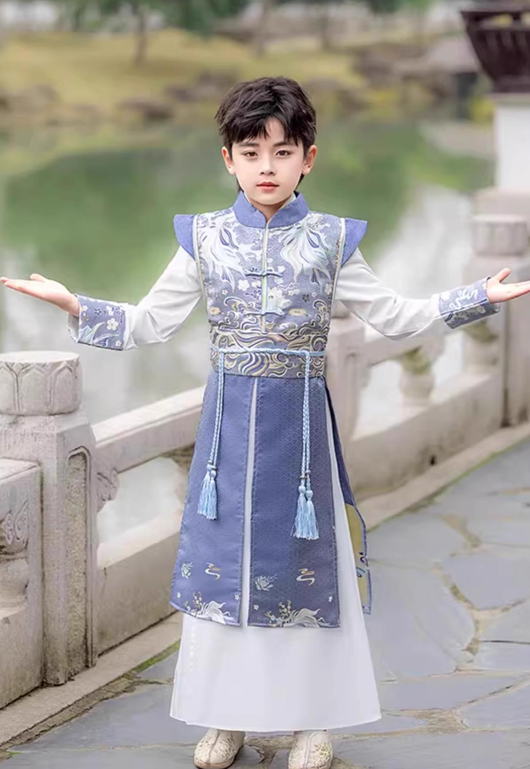 Chinese Boys Hanfu Ancient Ming Dynasty Swordsman Kids Performance Costume Traditional Tang Suit