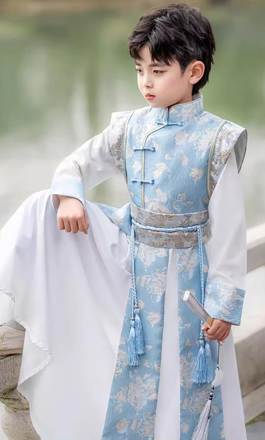 Kids Traditional Chinese Costume Ancient Style Handsome Scholar Suit Boys Hanfu Performance Outfit