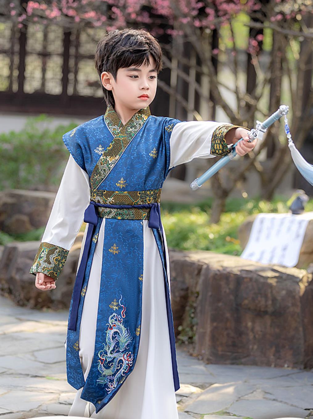 Boys Hanfu Cosplay Swordsman Costume Ming Dynasty Kung Fu Young Master Traditional Chinese Outfit