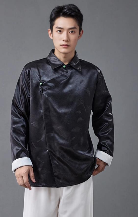 Chinese Mens Clothing Traditional Tang Suit Diagonal Opening Vintage Frog Button Jacket