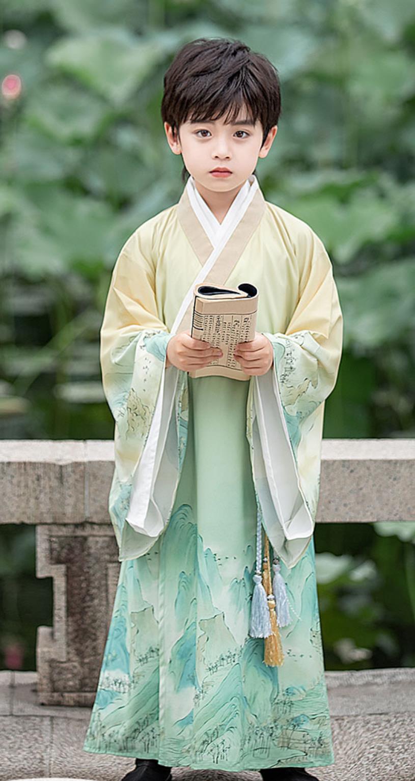 Boys Hanfu Traditional Chinese Costume Ancient Style Handsome Scholar Performance Outfit