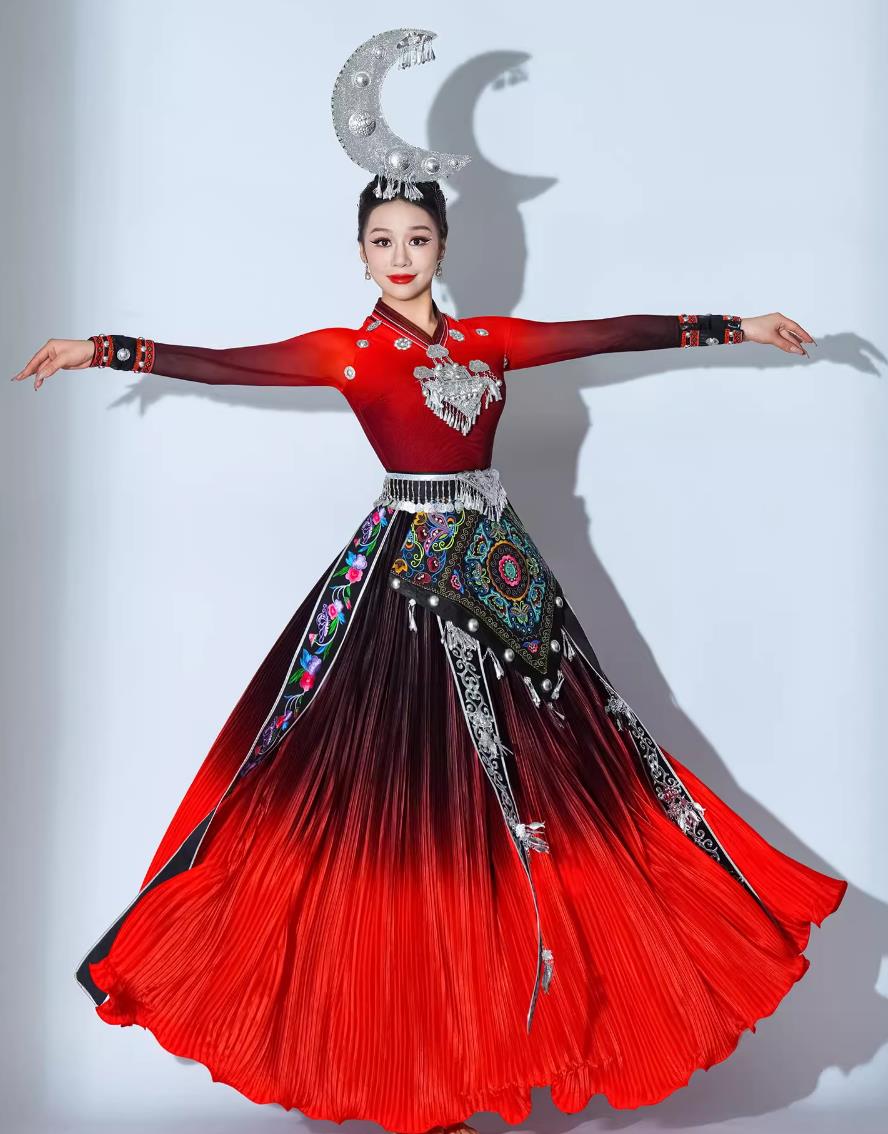 Taoli Cup Mountain Top Dance Performance Costume Hmong Minority Dance Dress Opening Dance Miao Ethnic Women Costume