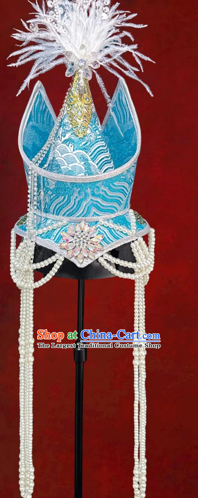 Mongolian White Blue Fuzzy Hat Mongolia Dance Performance Hair Accessory Mongolian Wedding Headwear