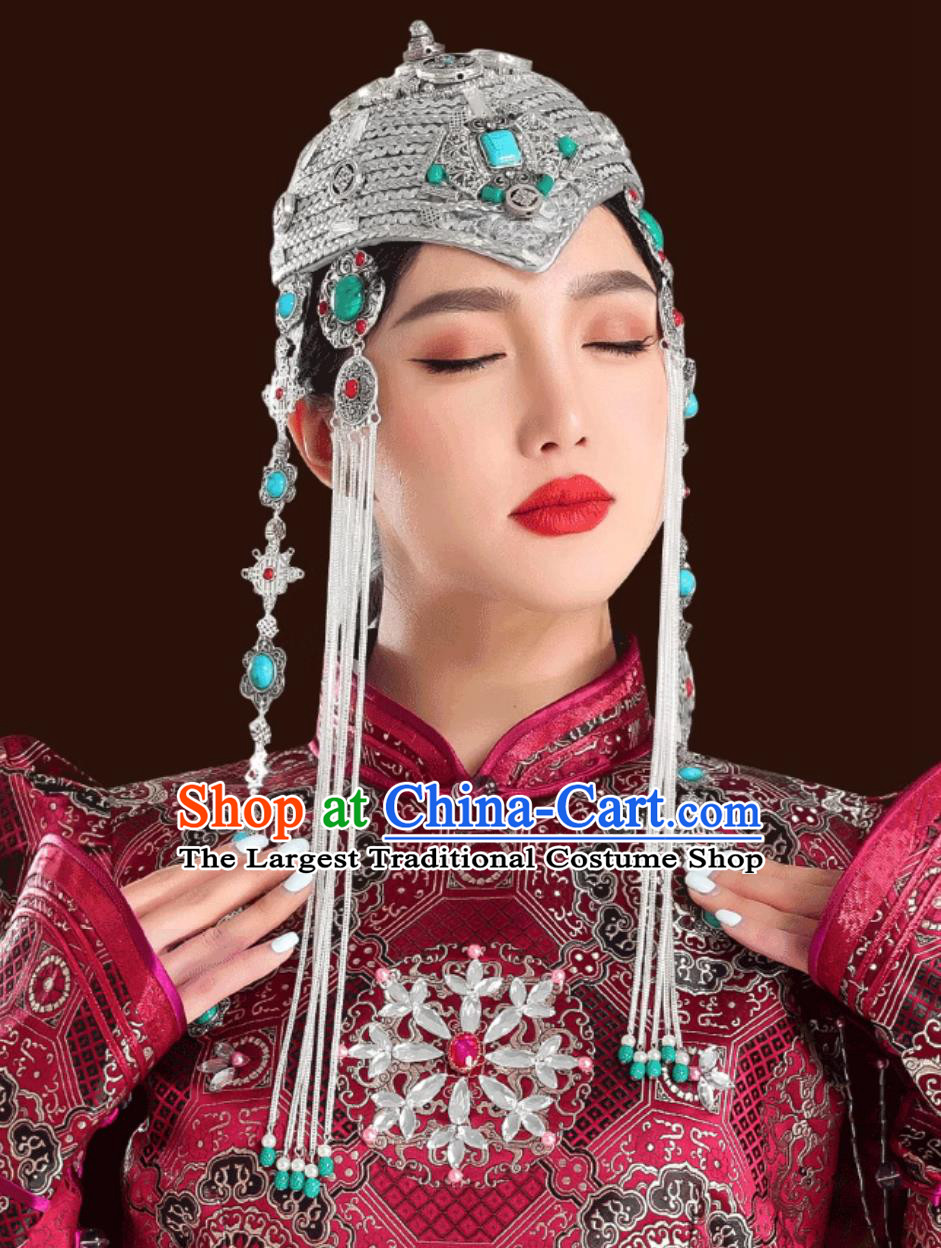 Mongolian Headpiece Ethnic Hair Accessory Tassel Dance Performance Show Forehead Chain Hat