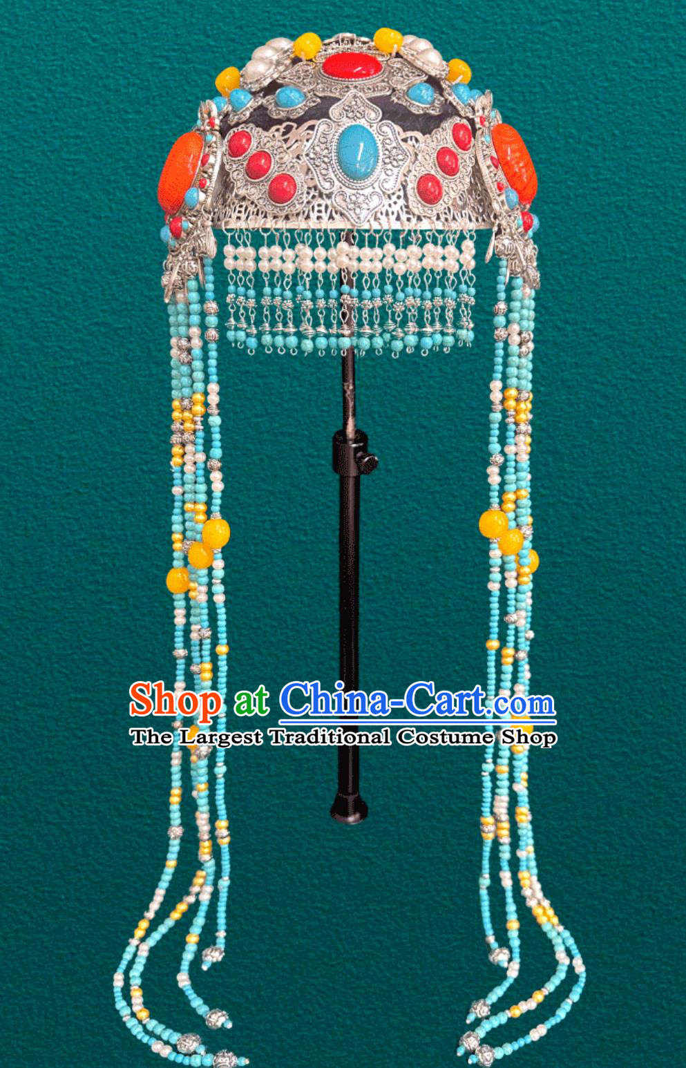 Mongolian Ladies Silver Hat Chinese Mongolia Ethnic Dance Performance Hair Jewelry Wedding Show Headpiece