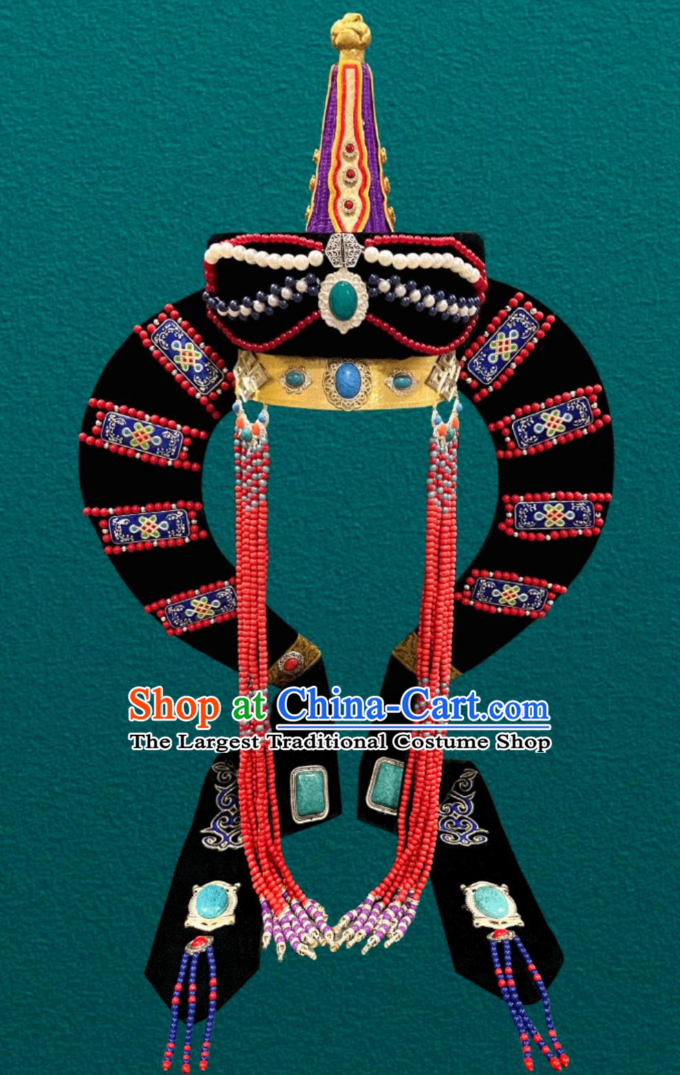 Ladies Mongolian Photography Black Horn Braid Hat Chinese Ethnic Headpiece Torgut Barga Mongolia Headwear