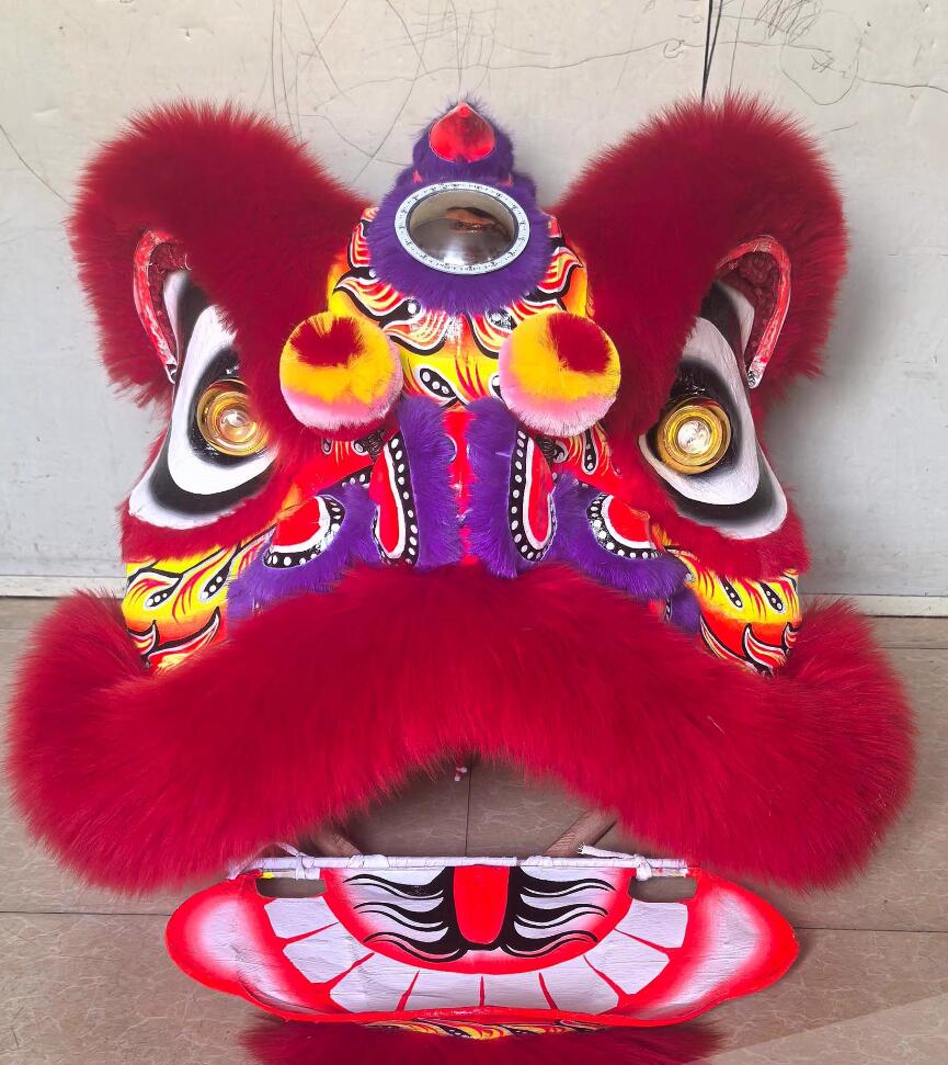 Chinese Lion Dancing Costume Red Wool Lion Dance Clothing Southern Fut San Lion Head Complete Set