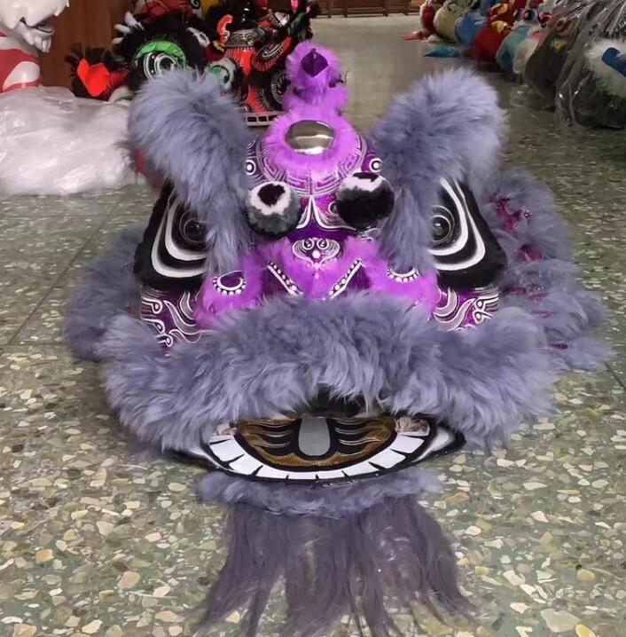 Celebration Dancing Lion Costume Handmade Chinese Fut San Lion Head Grey Wool Lion Dance Clothing Complete Set