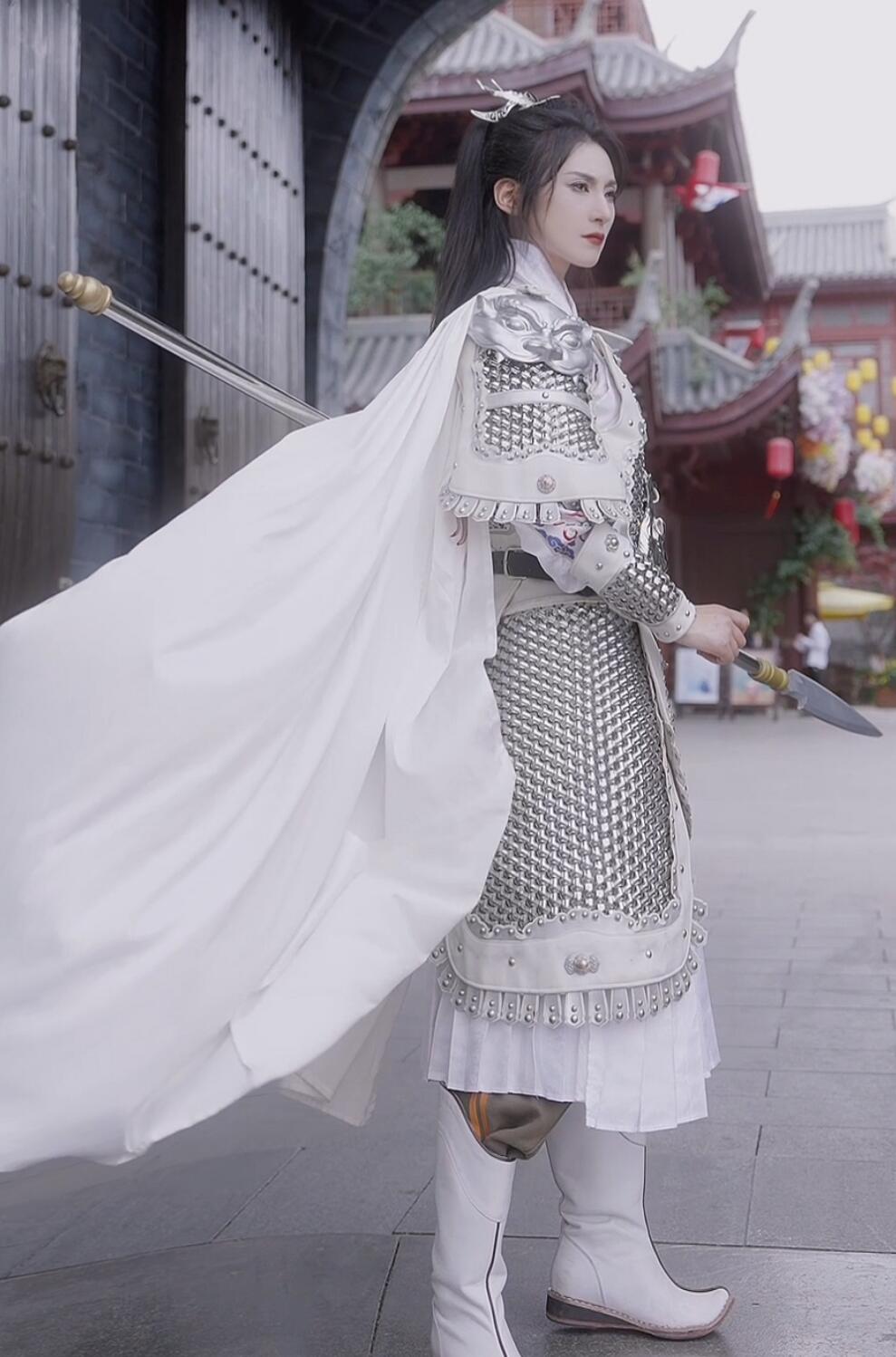 Handmade Chainmail Armor Zhao Yun Armour Chinese Han Dynasty Hero Zhao Zilong Silver Armor and Helmet Full Set