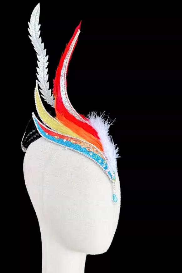 Miao Performance Dan Feng Chao Yang Dance Headdress Silver Hair Accessories Feather Ornaments Hair Accessories