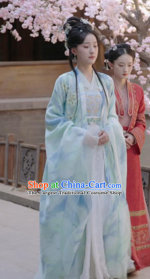 Chinese Ancient Noble Lady Blue Dress Short Drama My Lord Husband Is Whipped Shen Tangning Costume Traditional Hanfu Clothing