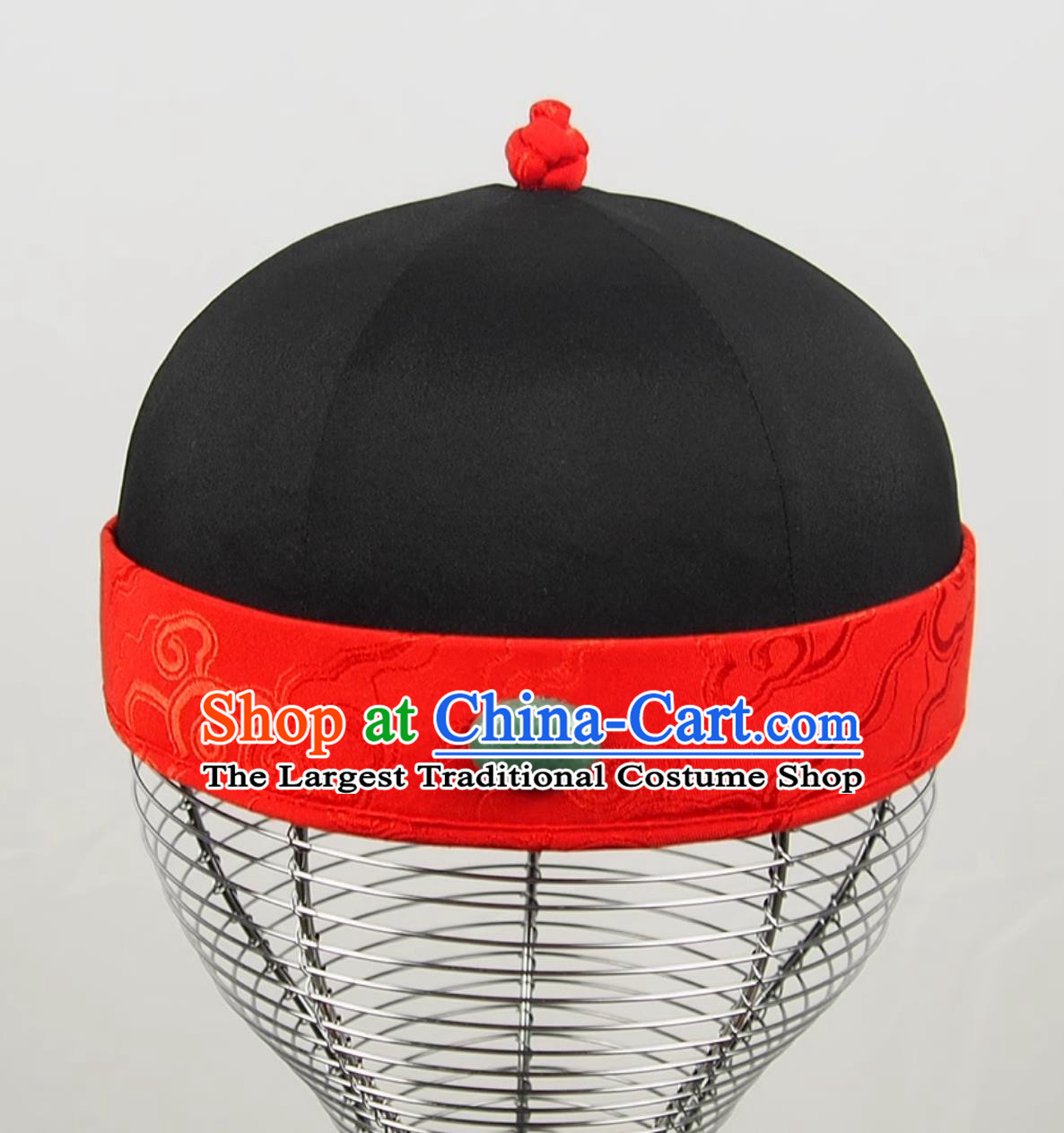 Mens Stage Performance Headwear Chinese Qing Dynasty Skullcap Six United Hat Ancient Landlord Hat