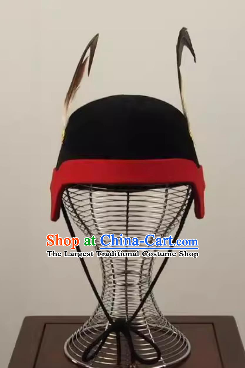 Warring States Twin Pheasant Tail Crown Ancient Tribal Chieftain Headdress Chinese Military Commander Helmet