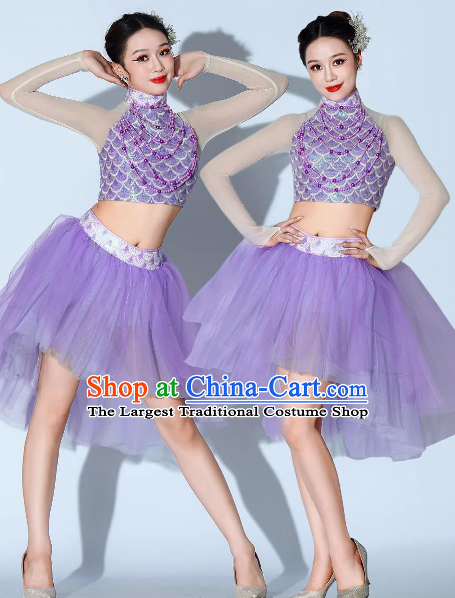 Purple Backup Dancer Performance Costume Girl Group Dance Attire Cheerleading Uniform