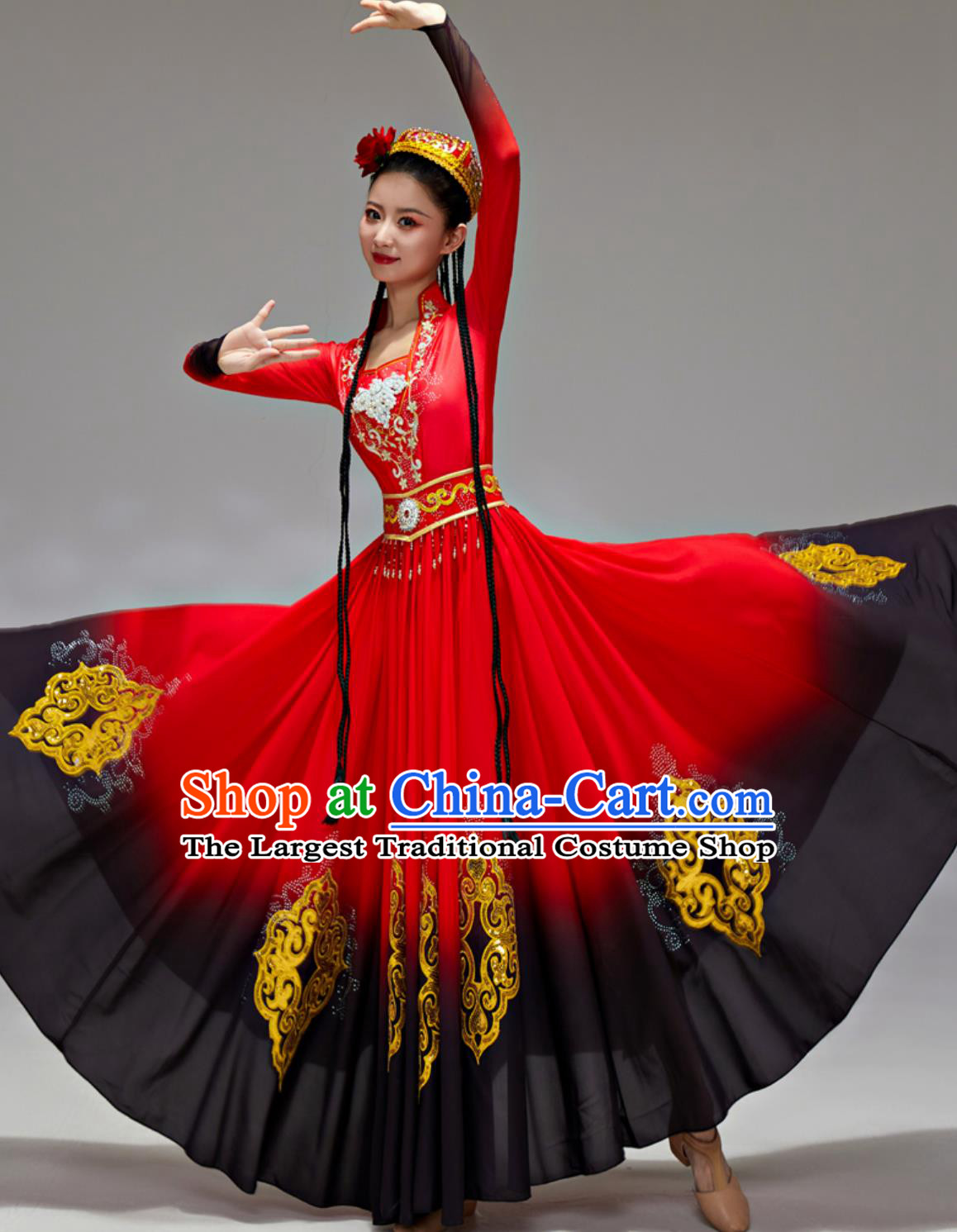 Xinjiang Dance Costume Women Uyghur Dance Performance Outfit Chinese Ethnic Opening Dance Show Dress