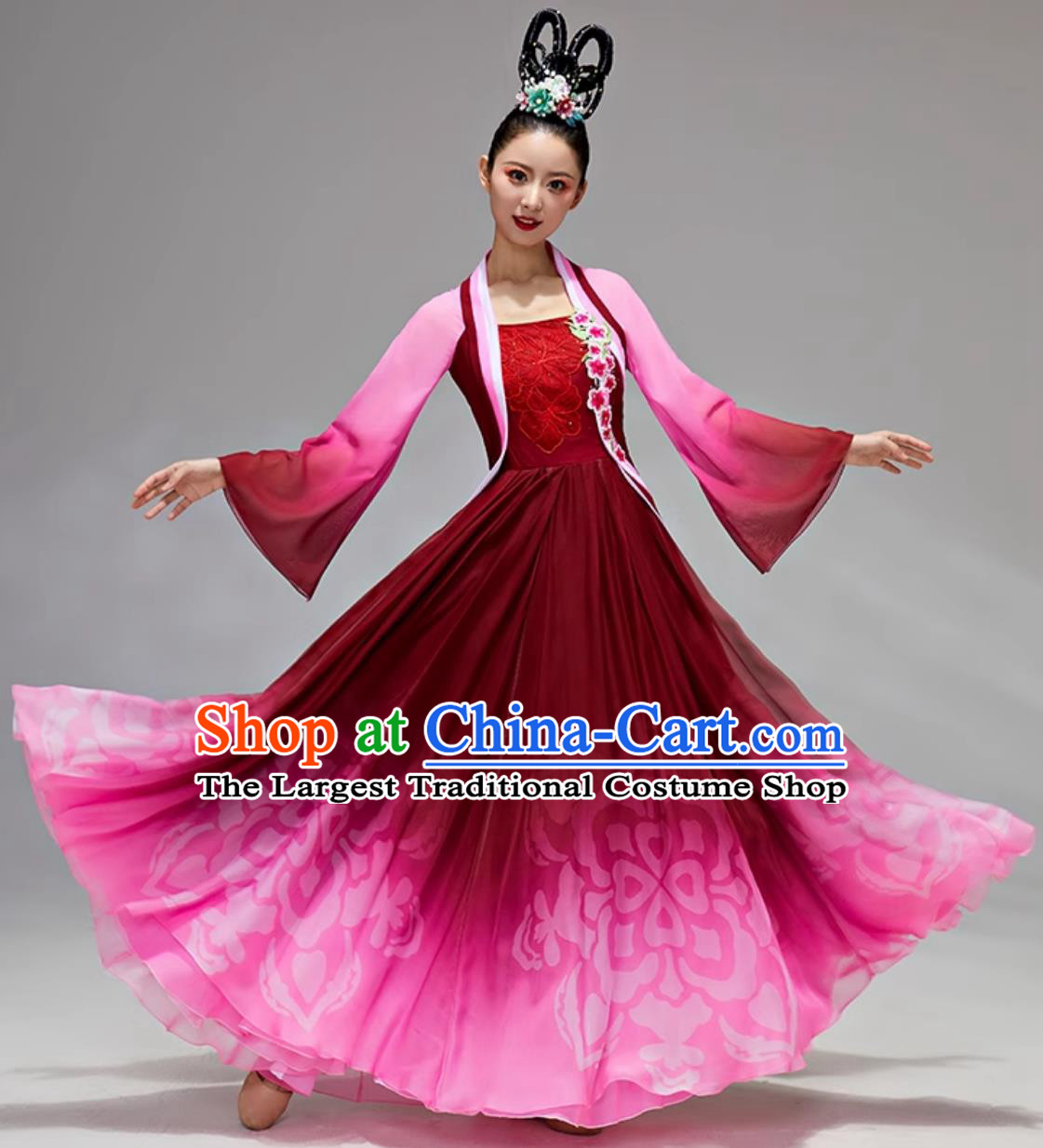 Classical Dance Performance Outfit Women Solo Dance Costume Chinese Style Flowy Dress