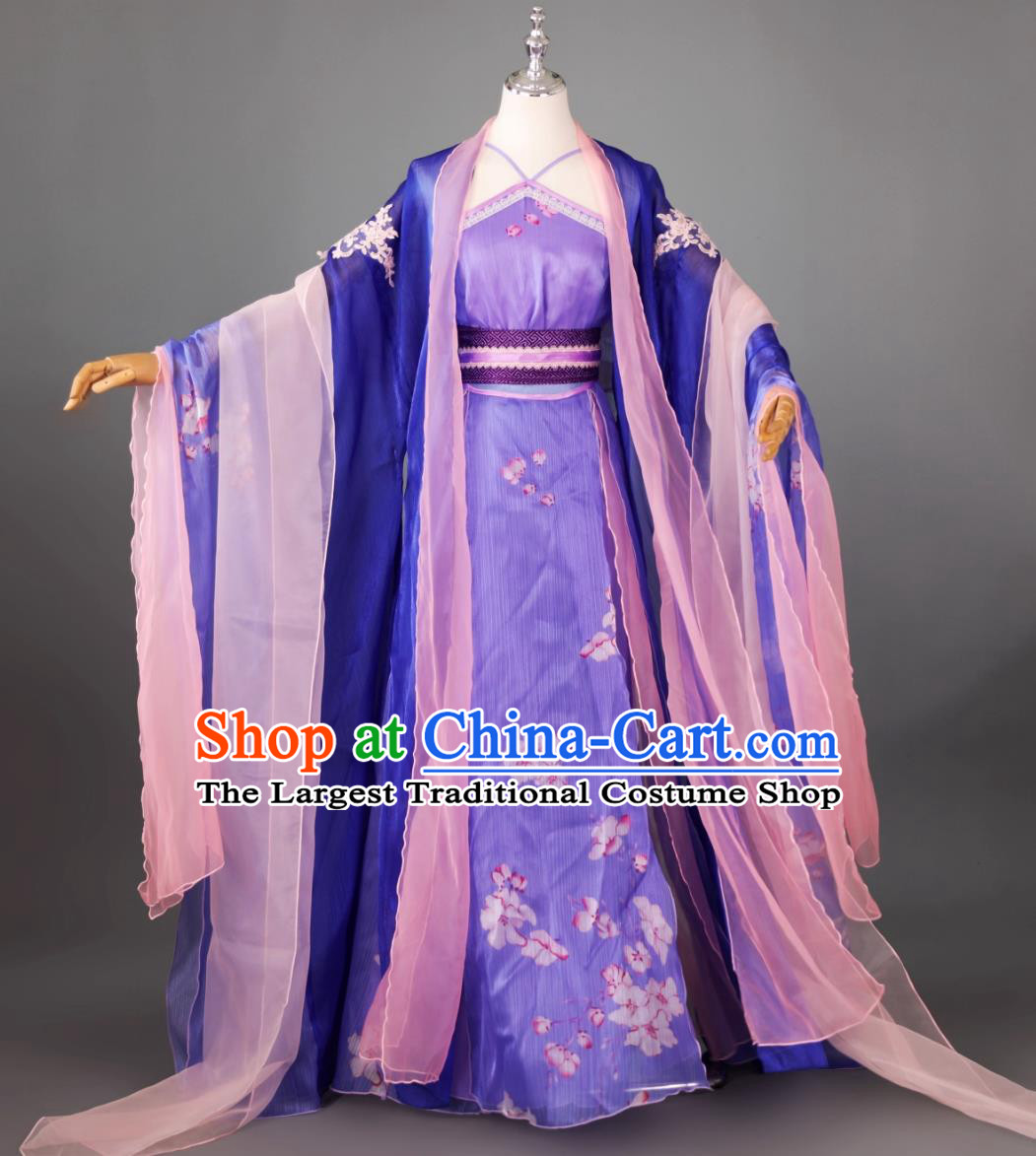 Chinese Stage Performance Costume Ethereal Hanfu Dress Blue Classical Dance Dress