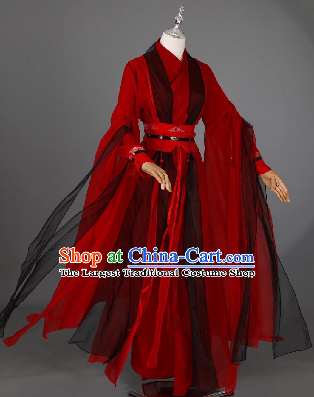 Traditional Wuxia Black and Red Hanfu Clothing Ancient Chinese Swordsman Costume Cosplay Hero Outfit