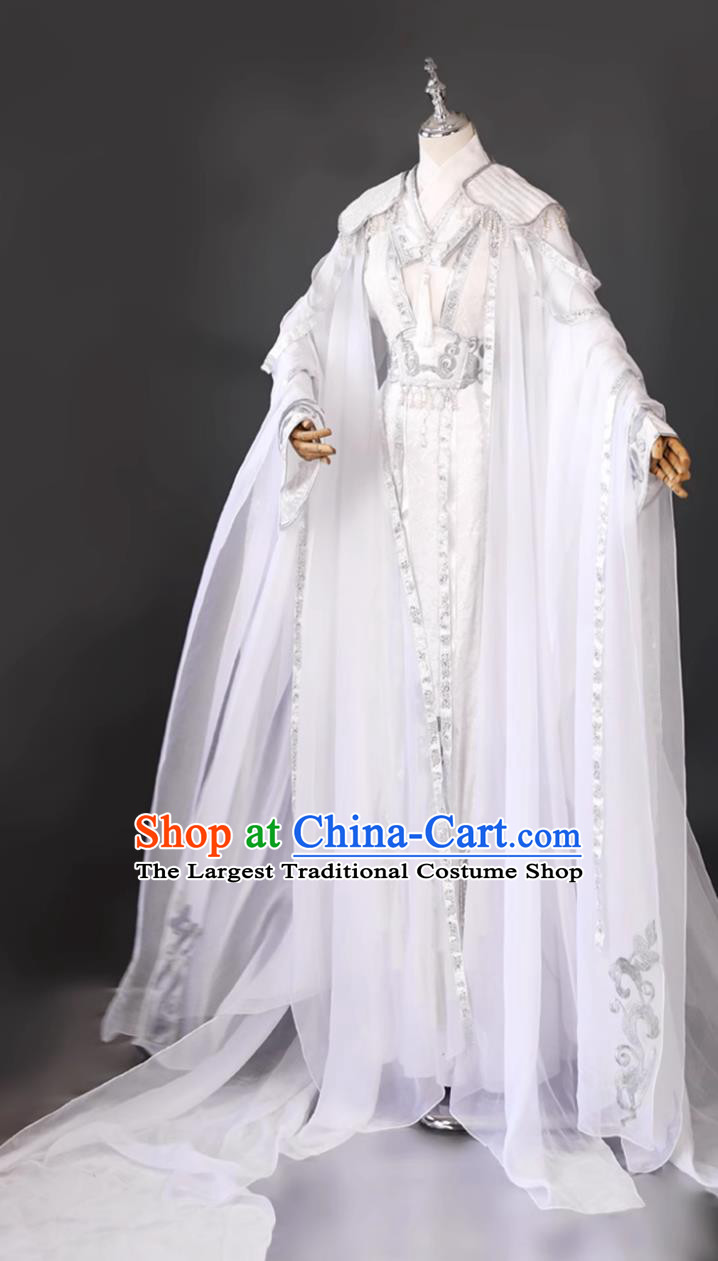 Traditional Hanfu Clothing Ancient Chinese Swordsman Costume Cosplay Hero Chu Wanning White Outfit