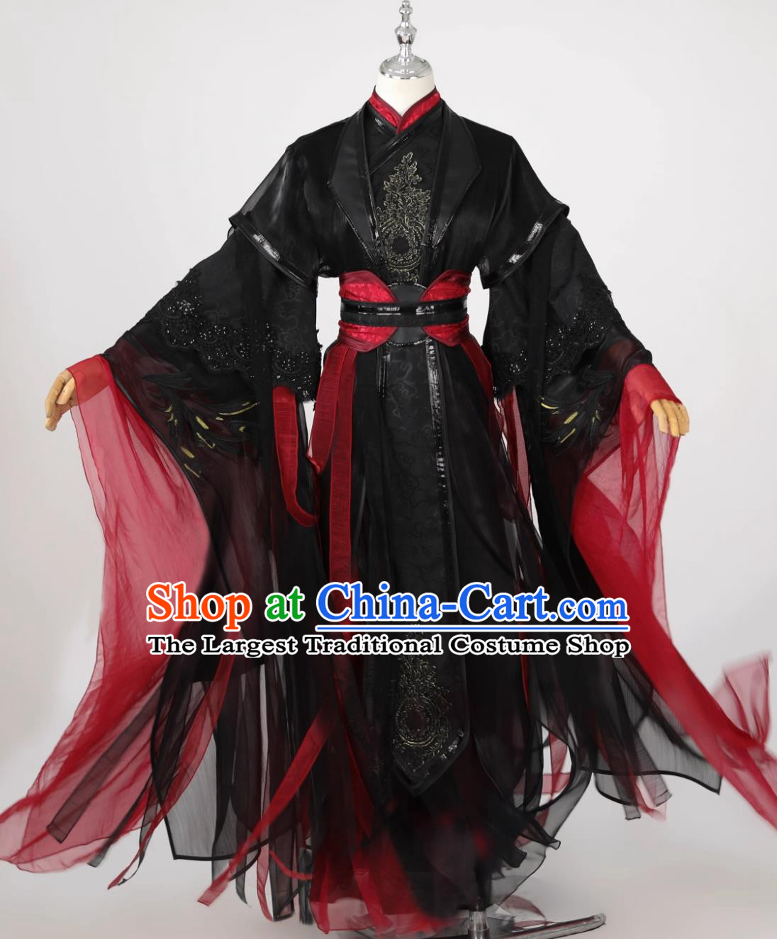 Cosplay Hero Black and Red Outfit Ancient Chinese Swordsman Clothing Mens Hanfu Clothing