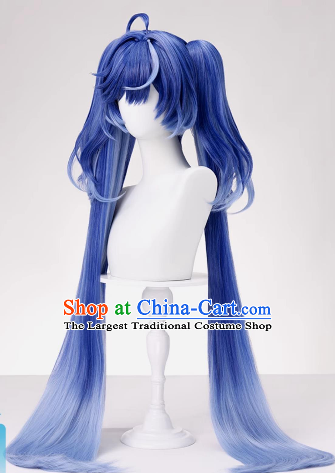 Wuthering Waves Jiyan Cosplay Wig Detached Ponytail Sideburns Hair Blue Halloween Hairpiece