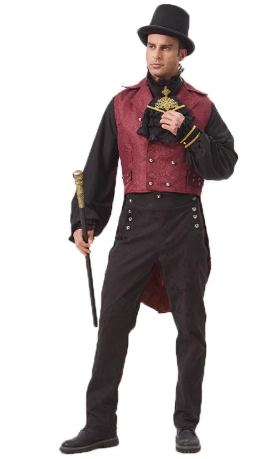 European Medieval Mens Tailcoat Vest Formalwear Cosplay Conductor Speech Gentleman Performance Attire