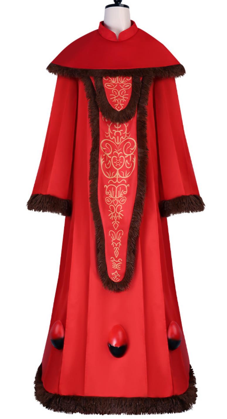 Bright Red Robe Performance Costume Qing Dynasty Empress Style Hooded Faux Fur Trim Winter Gown