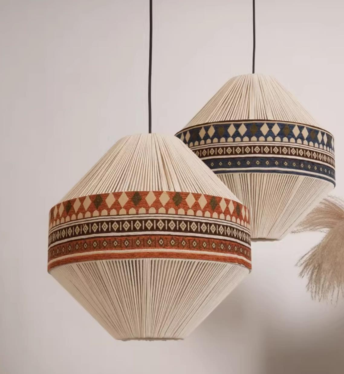 Southeast Asian Bohemian Print Fabric Pendant Light Holiday Home Living Room Cotton Rope Woven Lamp